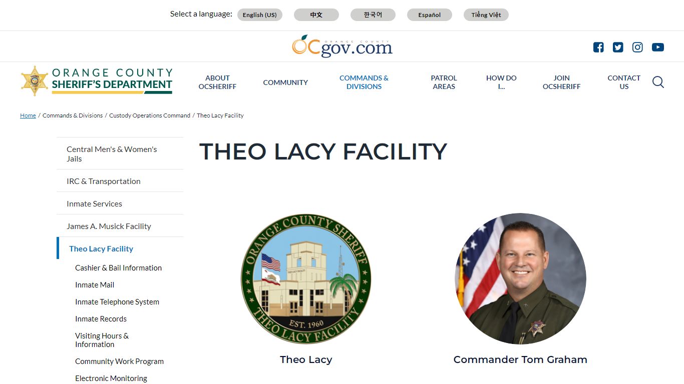 Theo Lacy Facility | Orange County, California - Sheriff's ...
