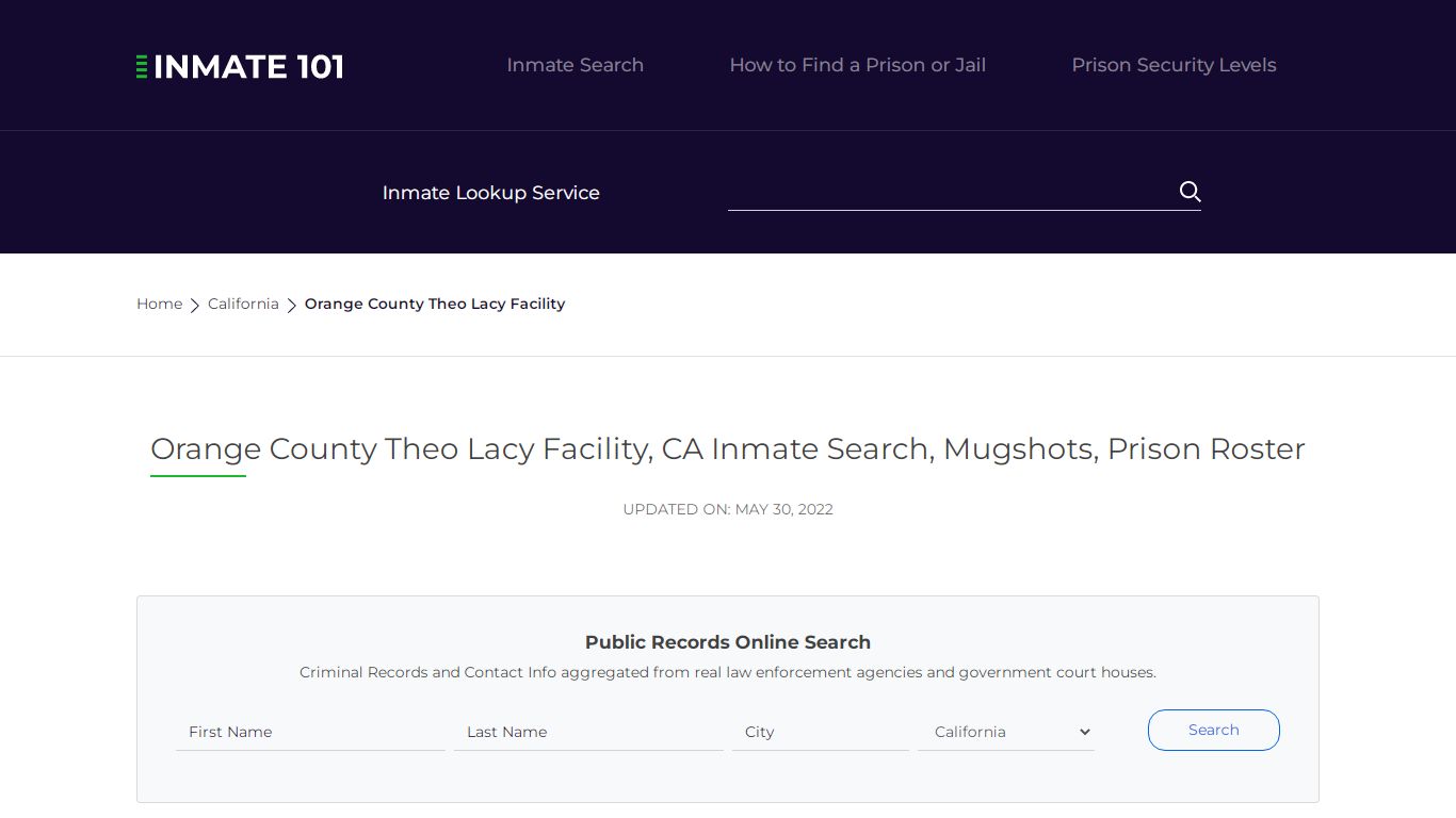 Orange County Theo Lacy Facility, CA Inmate Search ...
