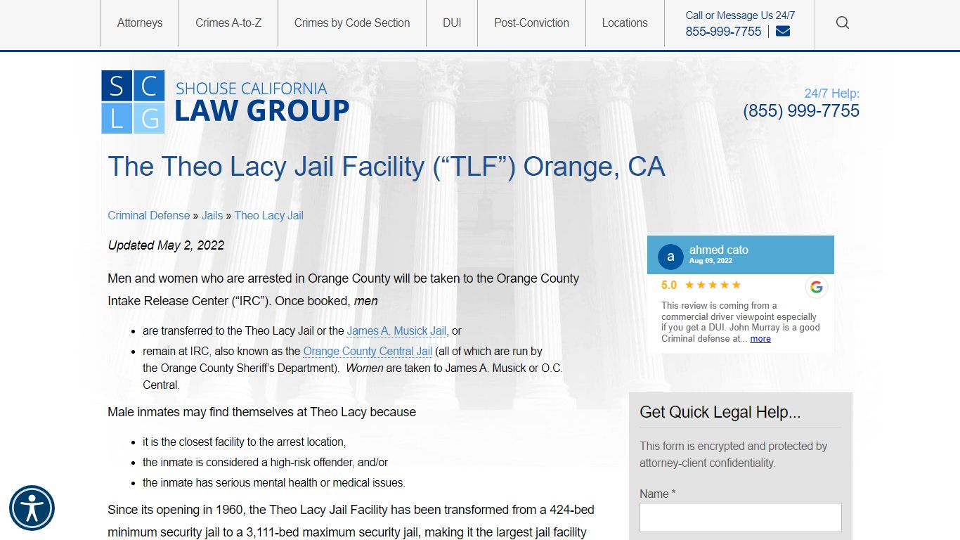 Information For The Theo Lacy Jail Facility In Orange County